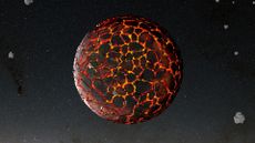 an illustration of a planet with a cracked surface with magma underneath
