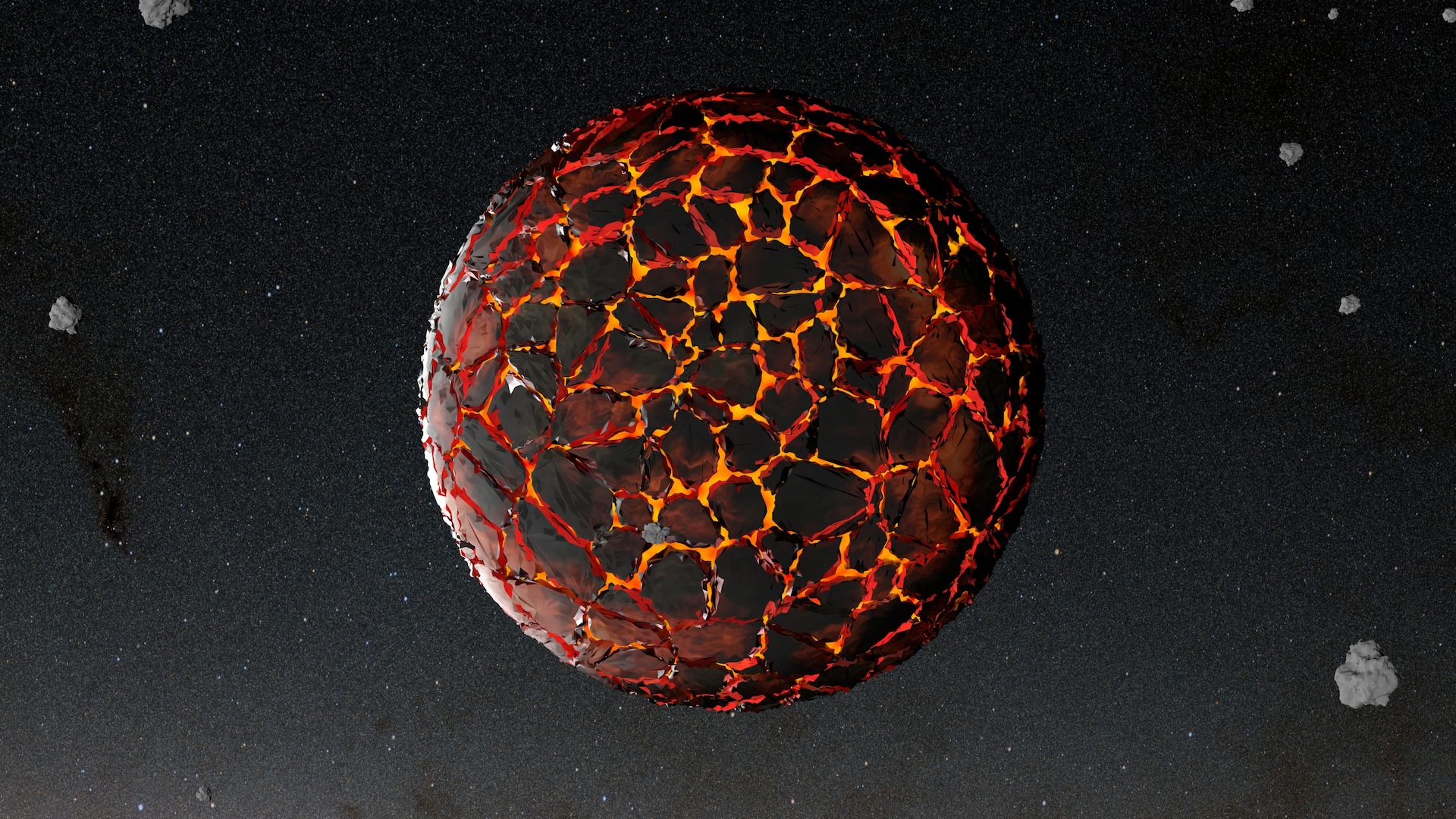 an illustration of a planet with a cracked surface with magma underneath