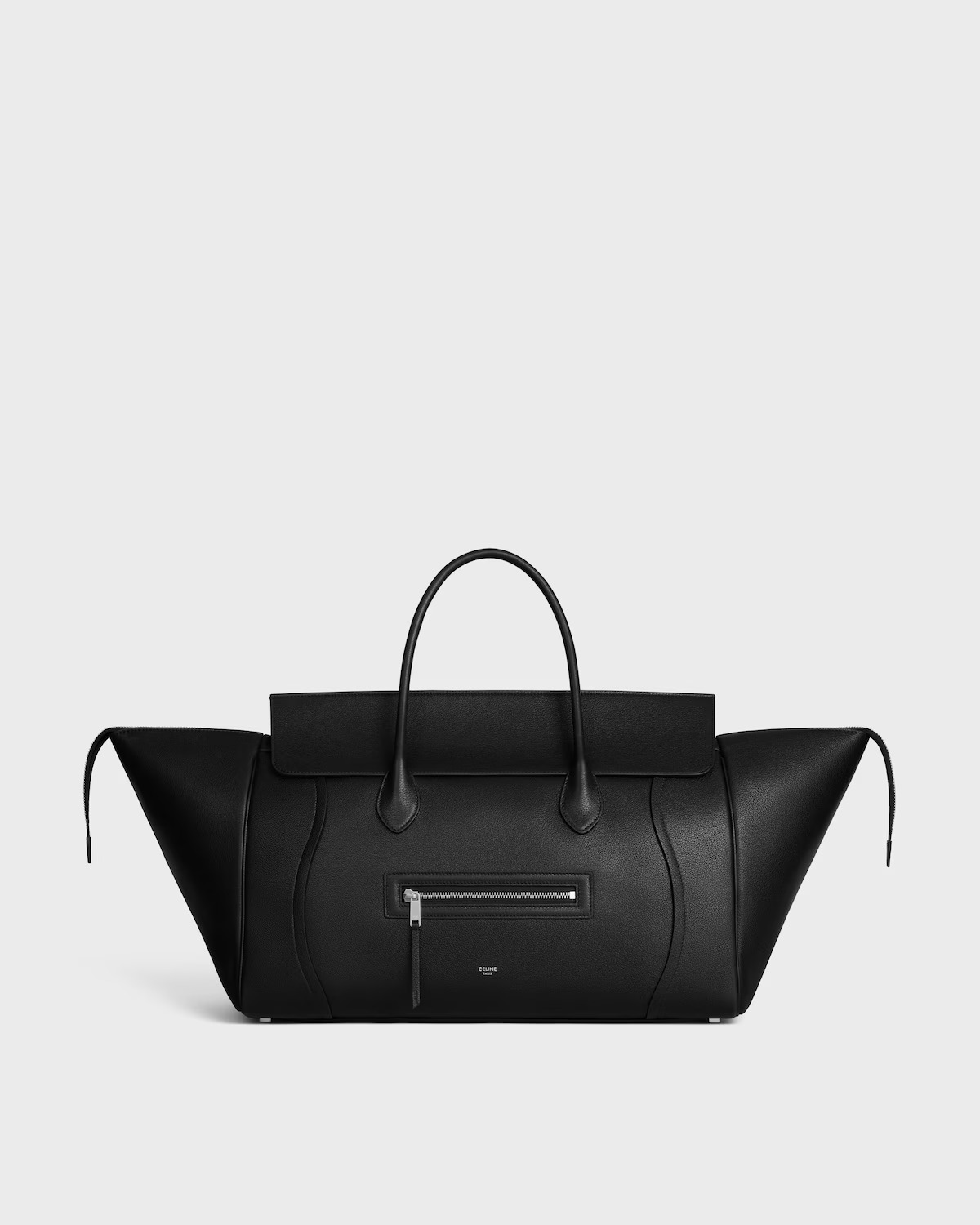 An image of the Celine Big Luggage bag in black with a silver zipper