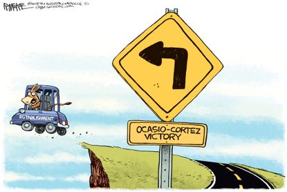 Political cartoon U.S. Alexandria Ocasio Cortez Democrats socialism election primary left midterms