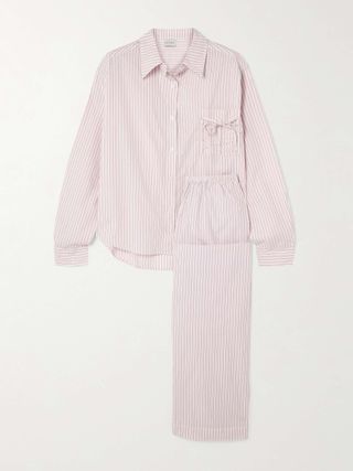 Bow-Detailed Striped Organic Cotton Pajama Set