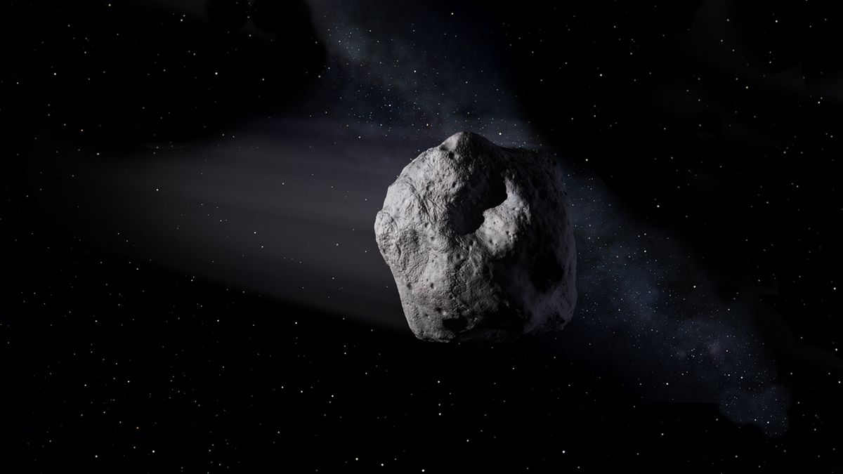 An artist&#039;s depiction of an asteroid.