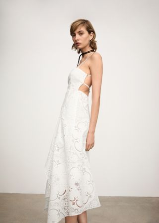 White Asymmetrical Embroidered Dress