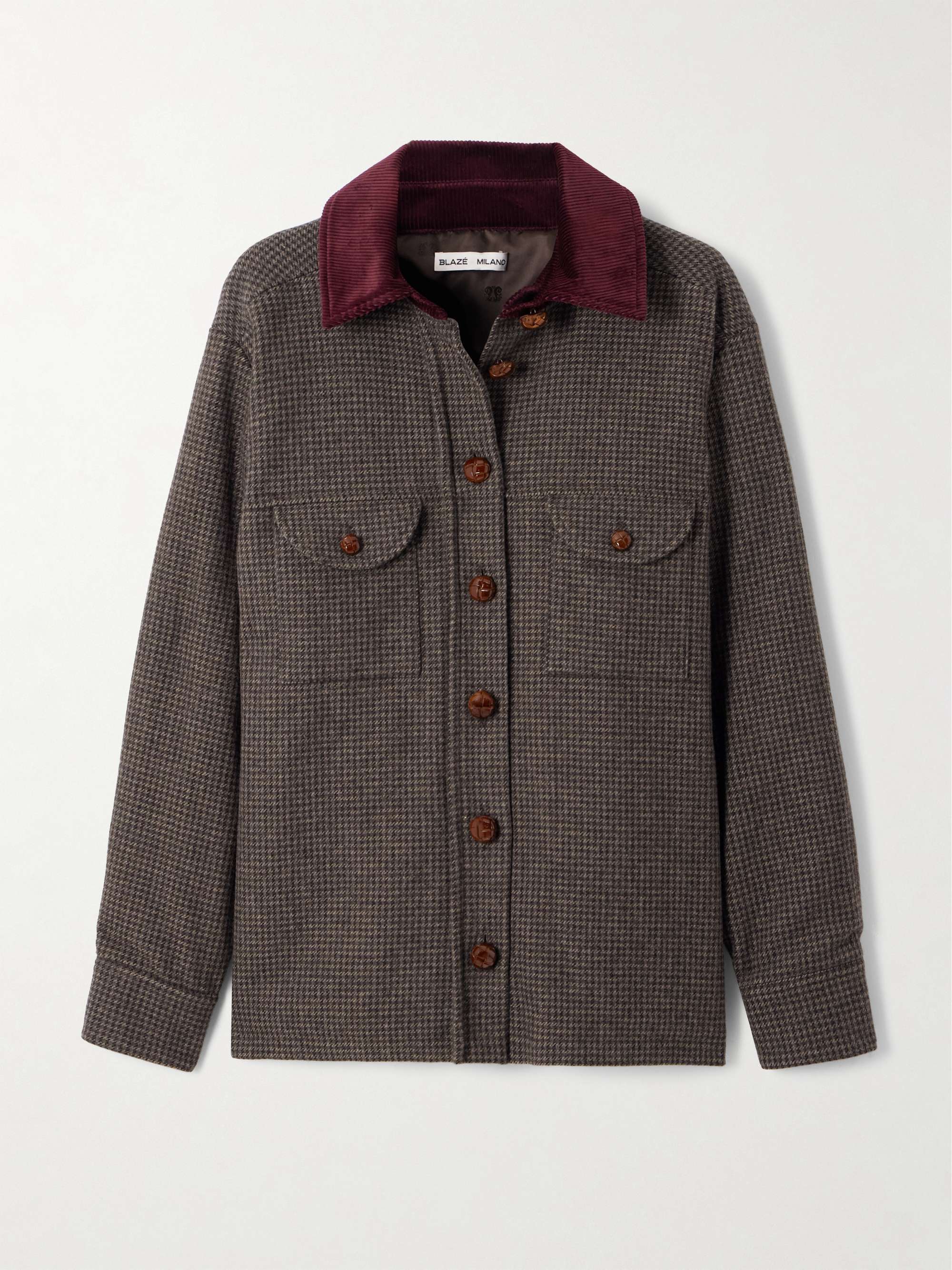 Badis Berber Cotton Corduroy-Trimmed Houndstooth Wool-Blend Jacket