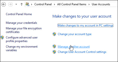 Click Manage Another account