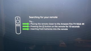 the fire tv setup screen asking to troubleshoot the remote connection