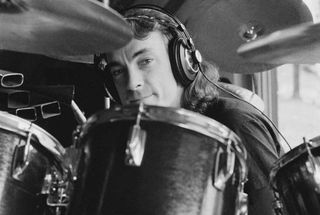 Neil Peart in the recording studio