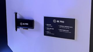 The upcoming Elgato 4K Pro capture card on the wall at their TwitchCon booth.