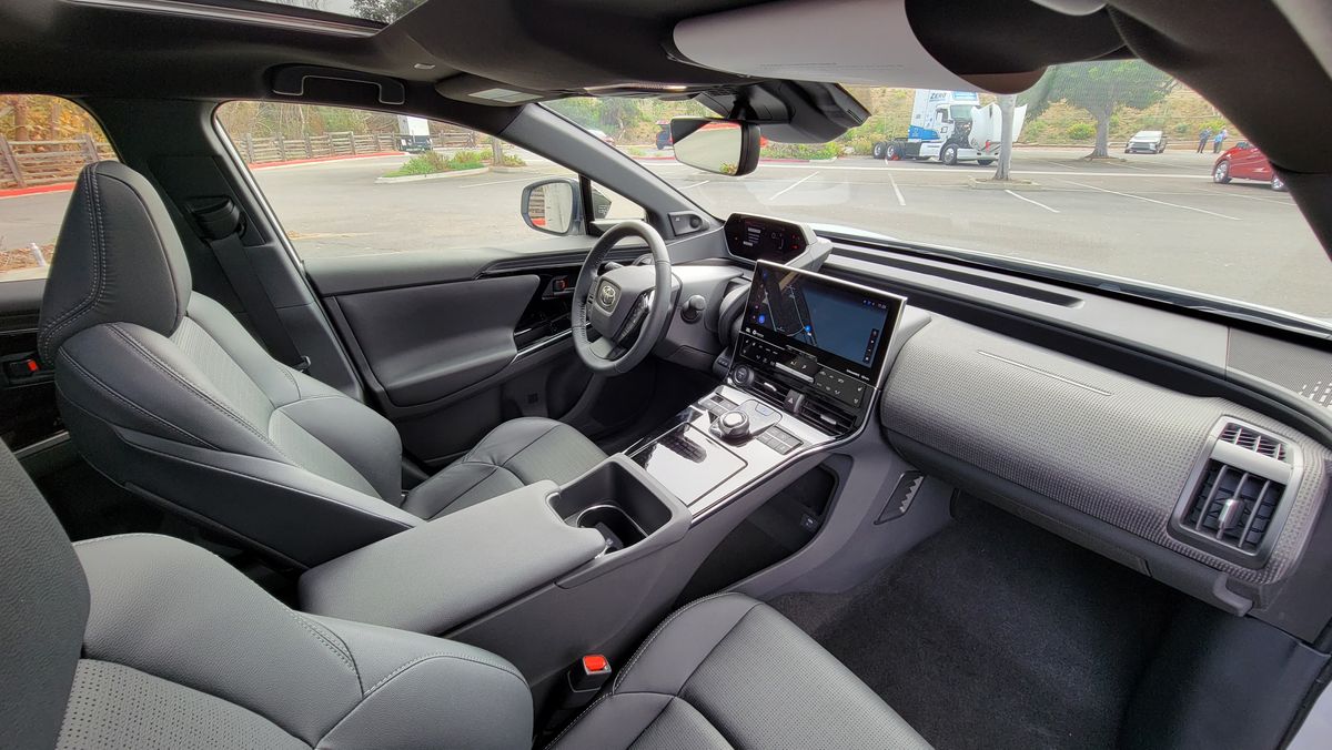 The front seats and dash in the bZ4X