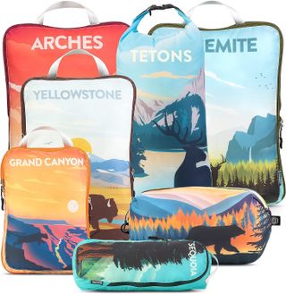 Seven Tripped Travel Gear packing cubes featuring national parks images