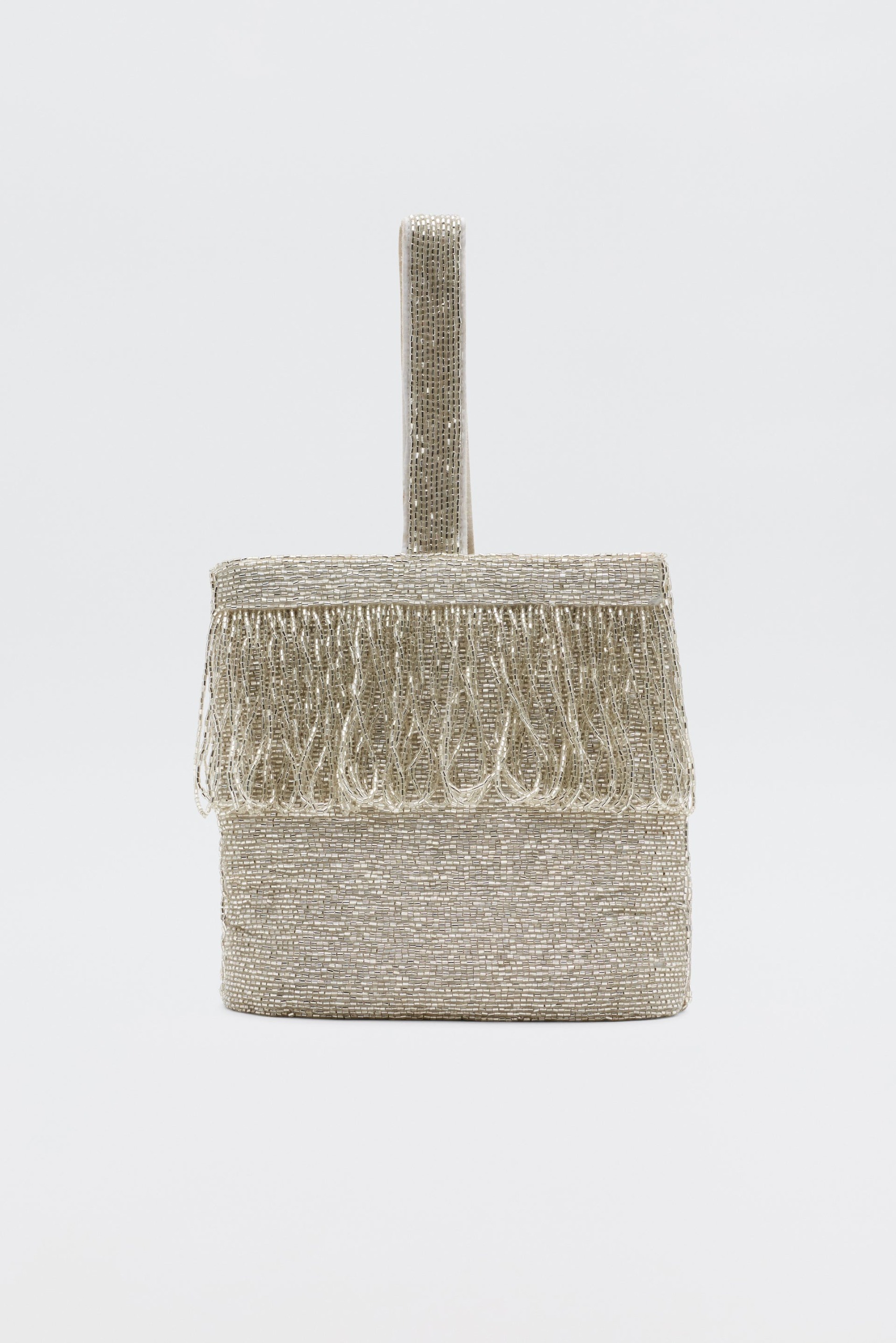 Zenni Beaded Bucket Bag in Silver