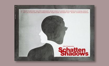 Schatten Shadows poster with two silhouette faces juxtaposed together. 