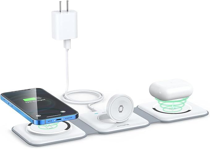 RTOPS, Wireless Charger 3 in 1,rtops Magnetic Travel Wireless Charging Station Multiple Devices,gan 3 in 1 Charging Station,compatible for Iphone16/15/14/13/pro/max,iwatch,airpods4/3/2/pro(adapter Includes)