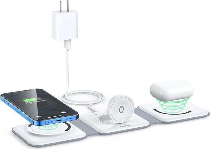 RTOPS, Wireless Charger 3 in 1,rtops Magnetic Travel Wireless Charging Station Multiple Devices,gan 3 in 1 Charging Station,compatible for Iphone16/15/14/13/pro/max,iwatch,airpods4/3/2/pro(adapter Includes)