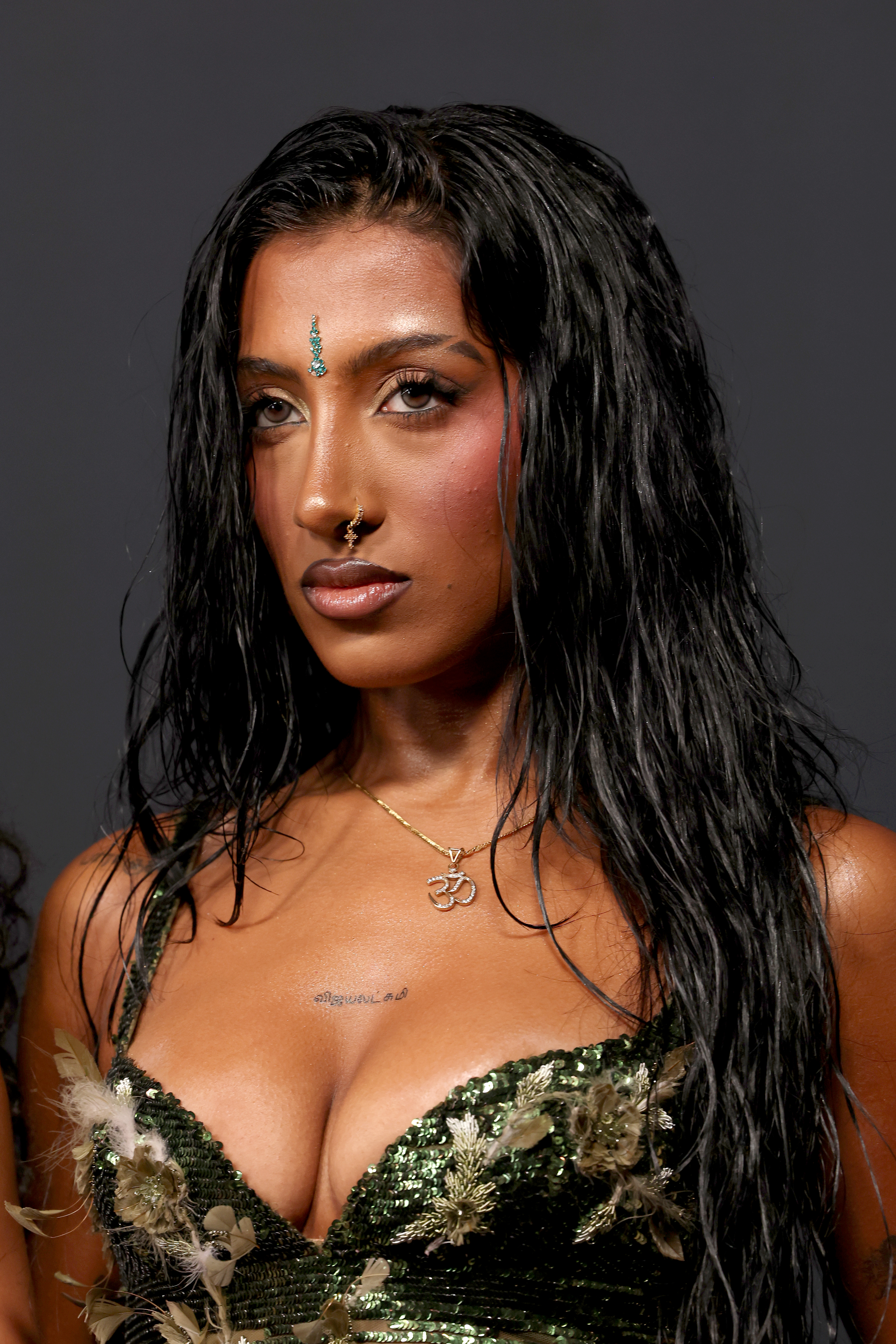 Lara wore a Georges Hobeika gown at the Spotify Pre-Grammys party