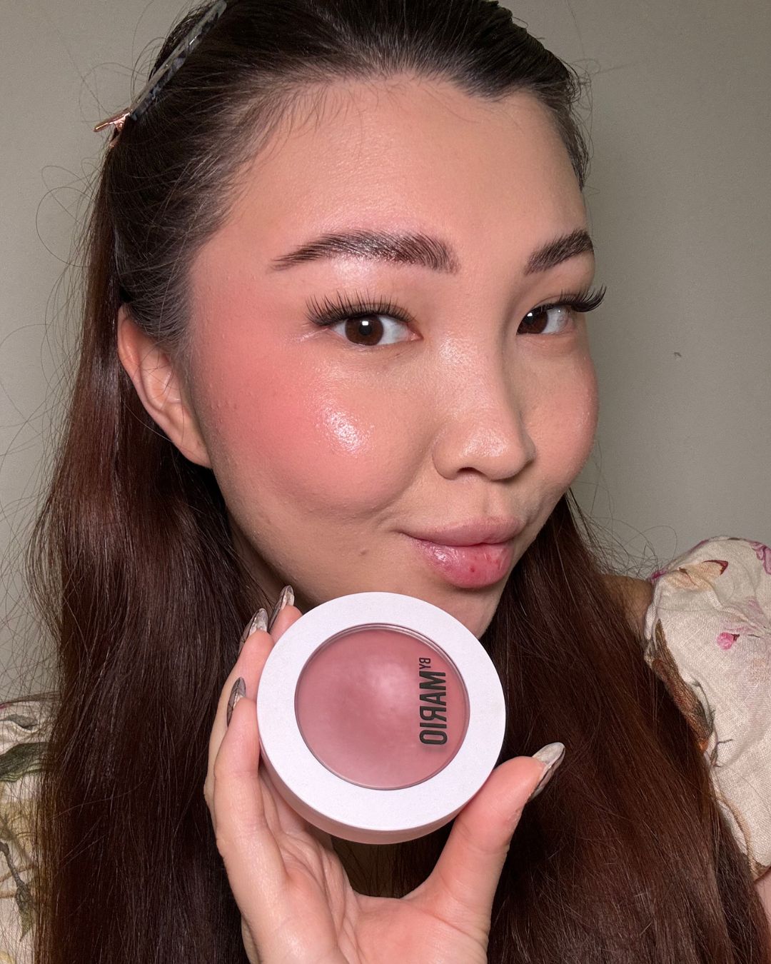 Denise Primbet testing the Makeup By Mario Soft Pop Plumping Blush Veil