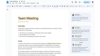 A Google Doc with a collaborative chat in the sidebar