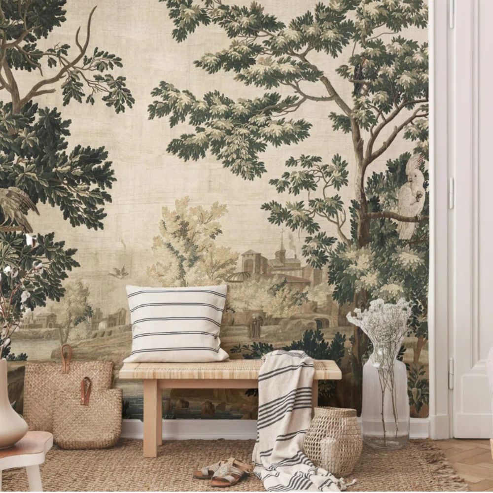 Vintage Birds and Serene Outdoor Scene Wall Mural
