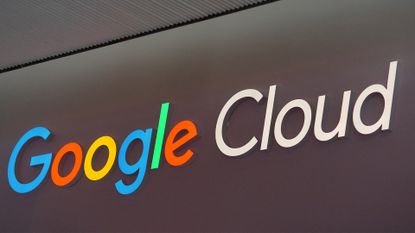 Google Cloud logo and branding pictured on a sign at Mobile World Congress in Barcelona.