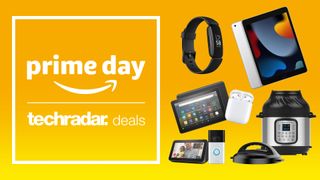A collection of devices on a yellow backgroun with the word's "Prime Day: TechRadar deals"