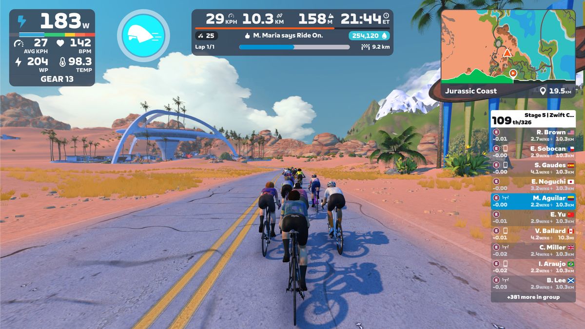 An in game screengrap of the new Zwift HUD