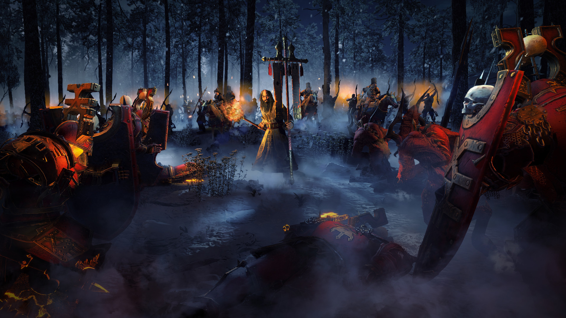 A screenshot of an army at night during the game, Total War: Warhammer 3