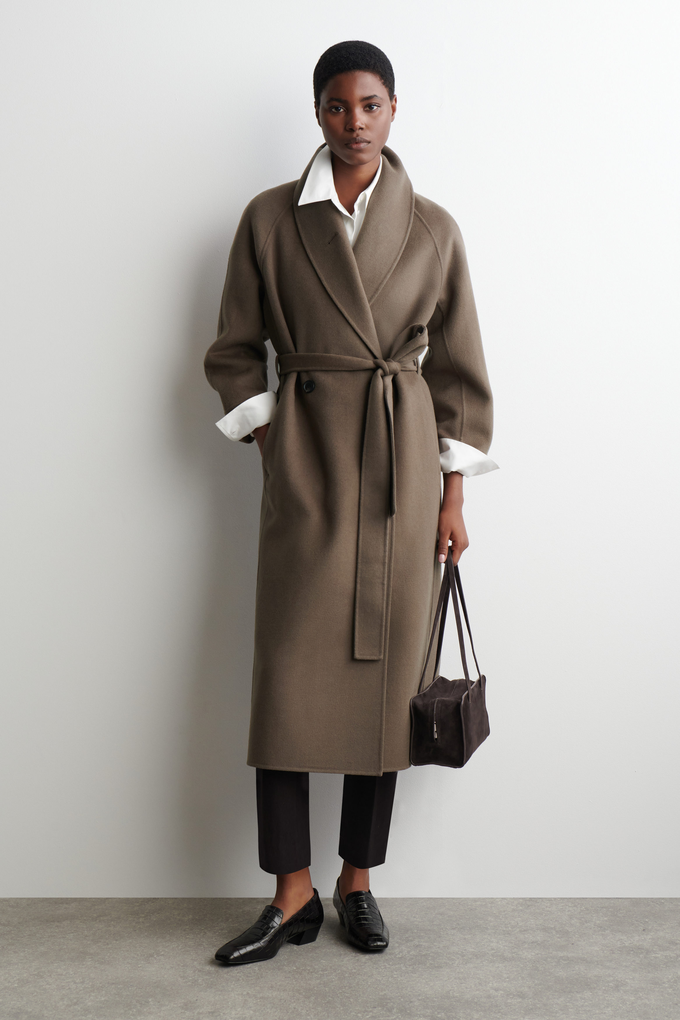 Belted Double-Faced Wool Long Coat