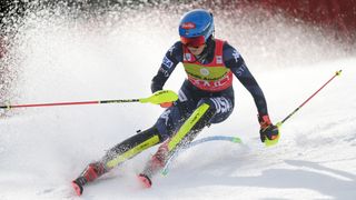 Mikaela Shiffrin of United States competes in her first run of Women's Slalom at the Audi FIS Ski World Cup Finals.