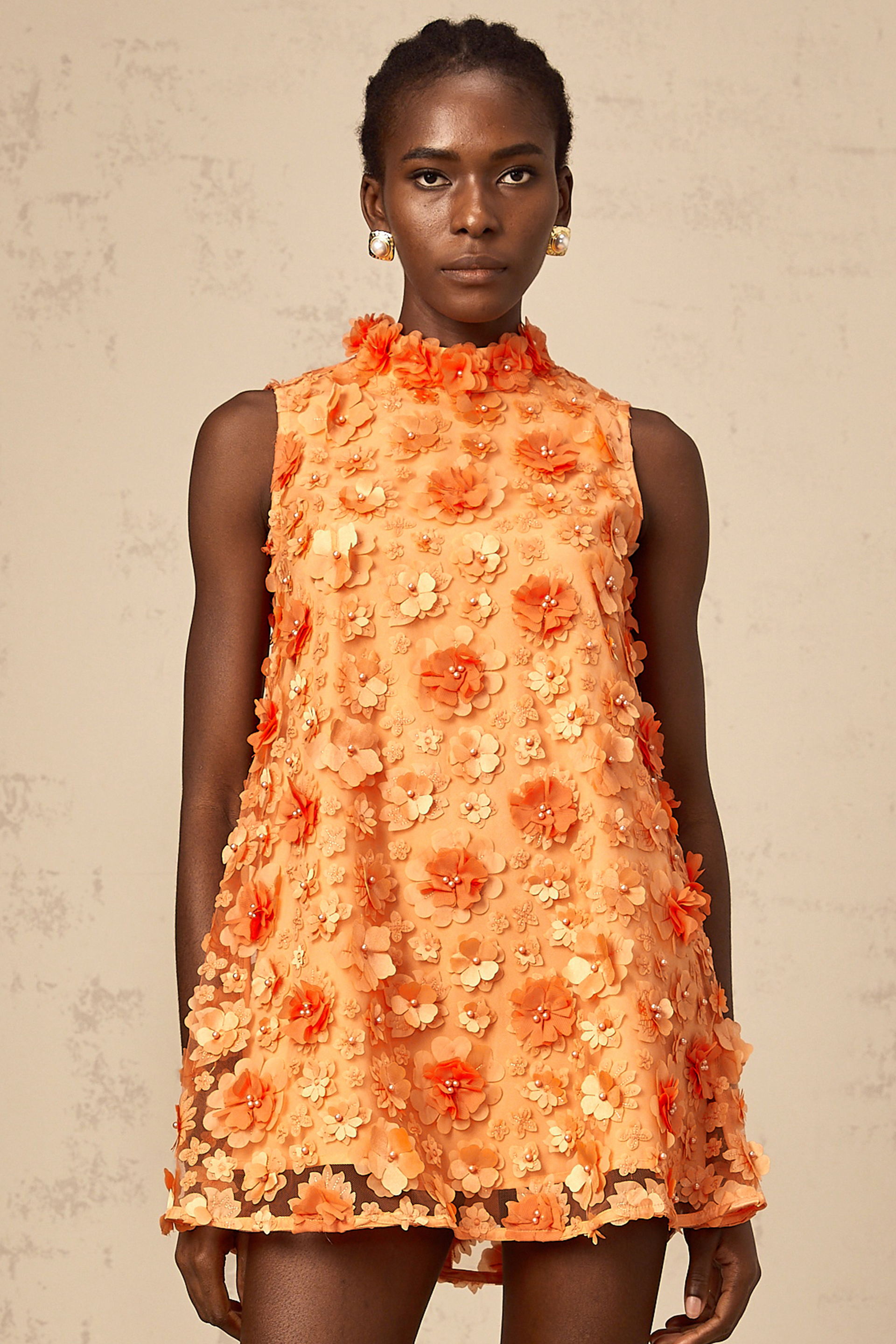 Orph&amp;eacute;e Orange Faux-Flower Mini Dress - S / Orange