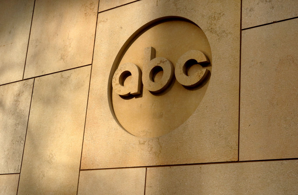 NEW YORK, NY - APRIL 17: A corporate logo for the ABC television network hangs on the side of their corporate headquarters on April 17, 2024, in New York City. (Photo by Gary Hershorn/Getty Images)