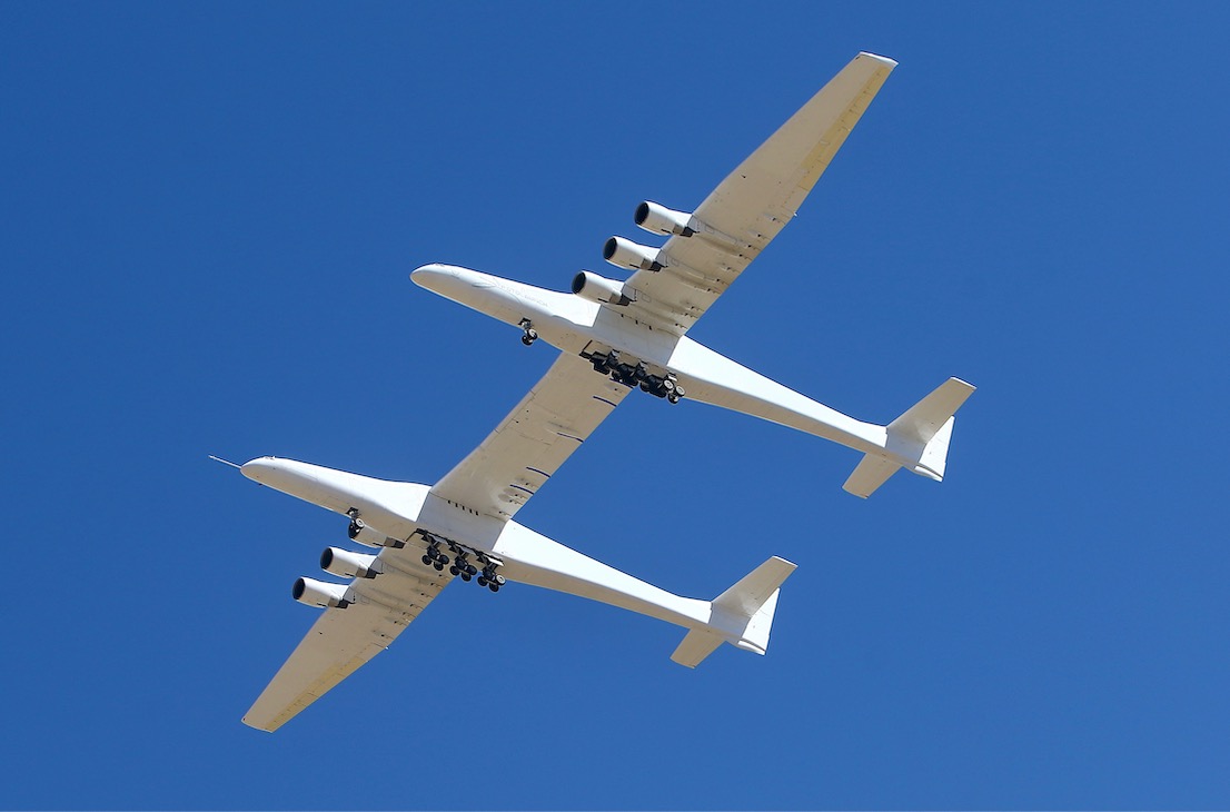 Stratolaunch Roc carrier flying overhead.