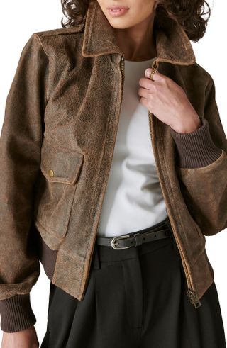 Distressed Leather Bomber Jacket