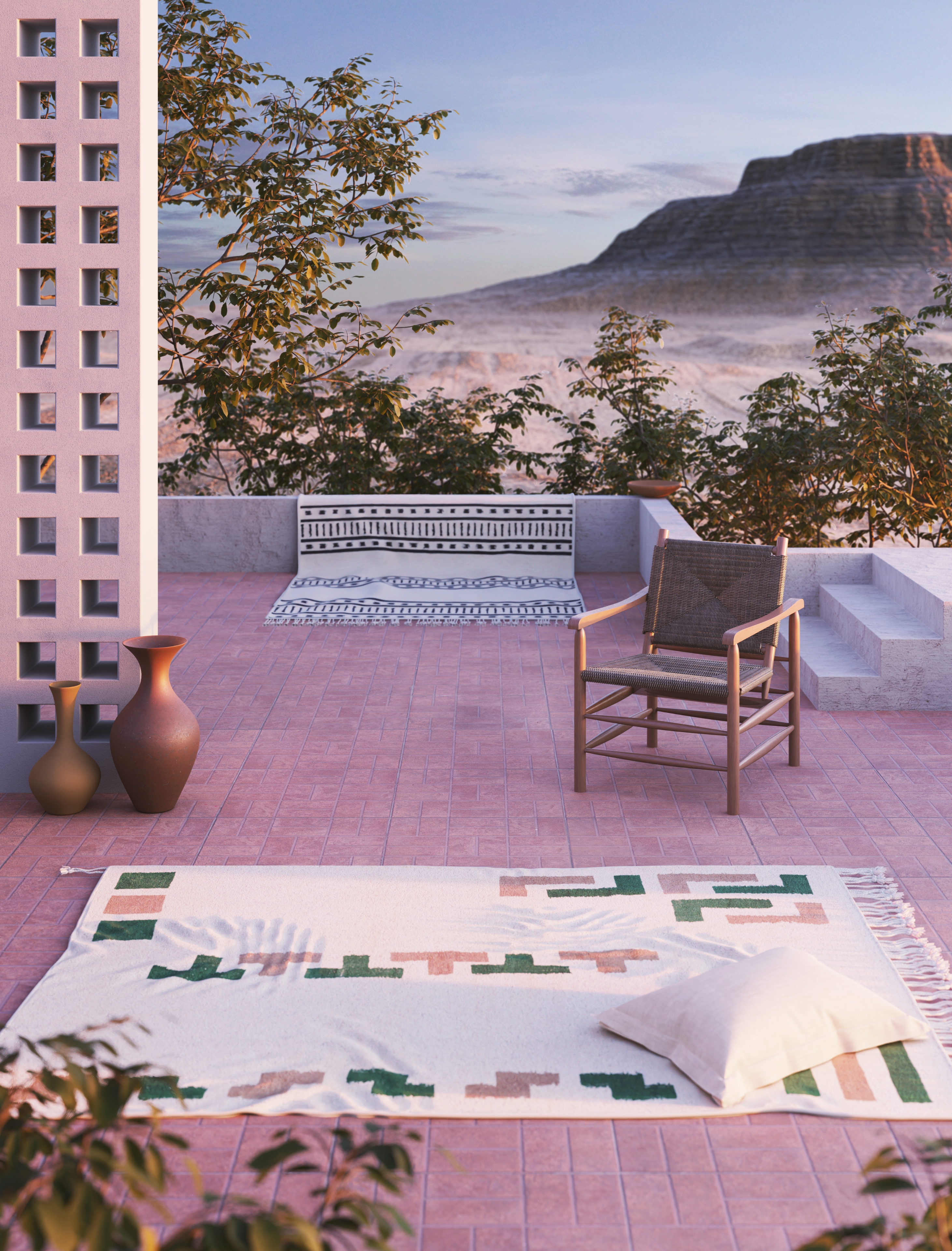 Terrace furniture and rugs