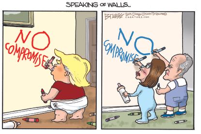 Political cartoon U.S. Trump Nancy Pelosi Chuck Schumer wall government shutdown