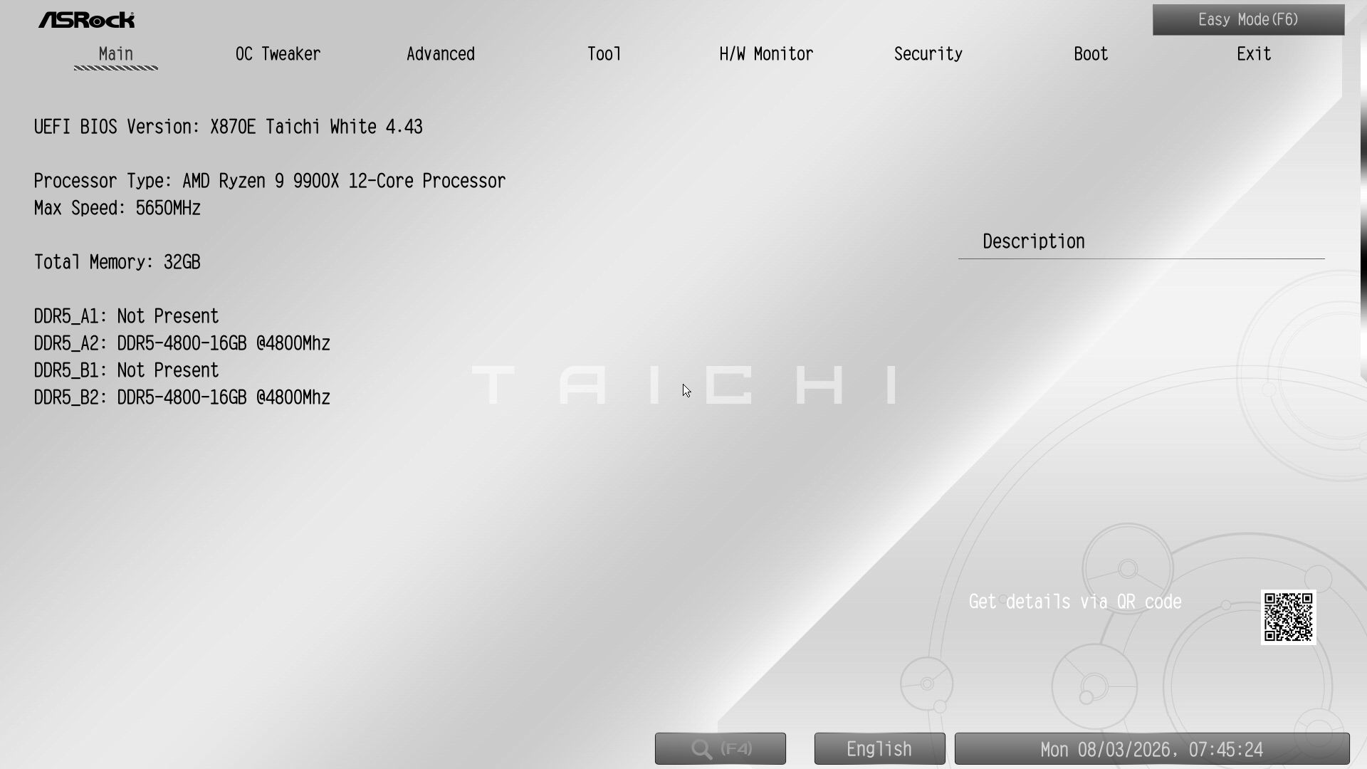 ASRock X870E Taichi White - BIOS