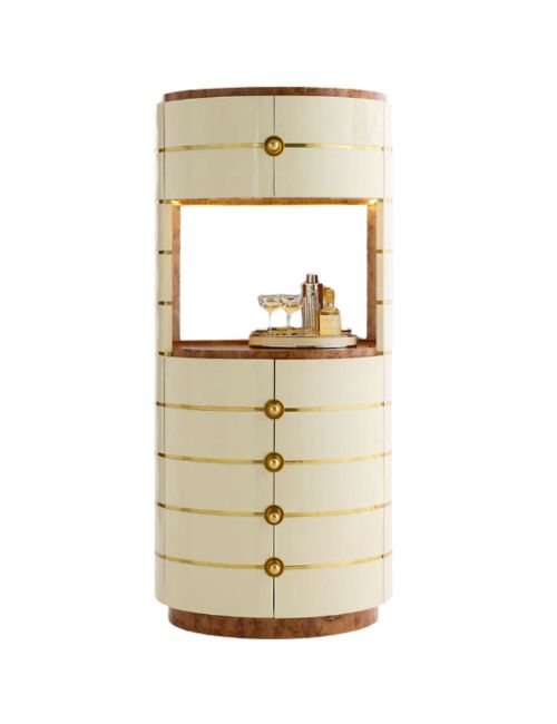 Arlo Burl Wood & Brass Gloss Lacquer Bar Cabinet 
