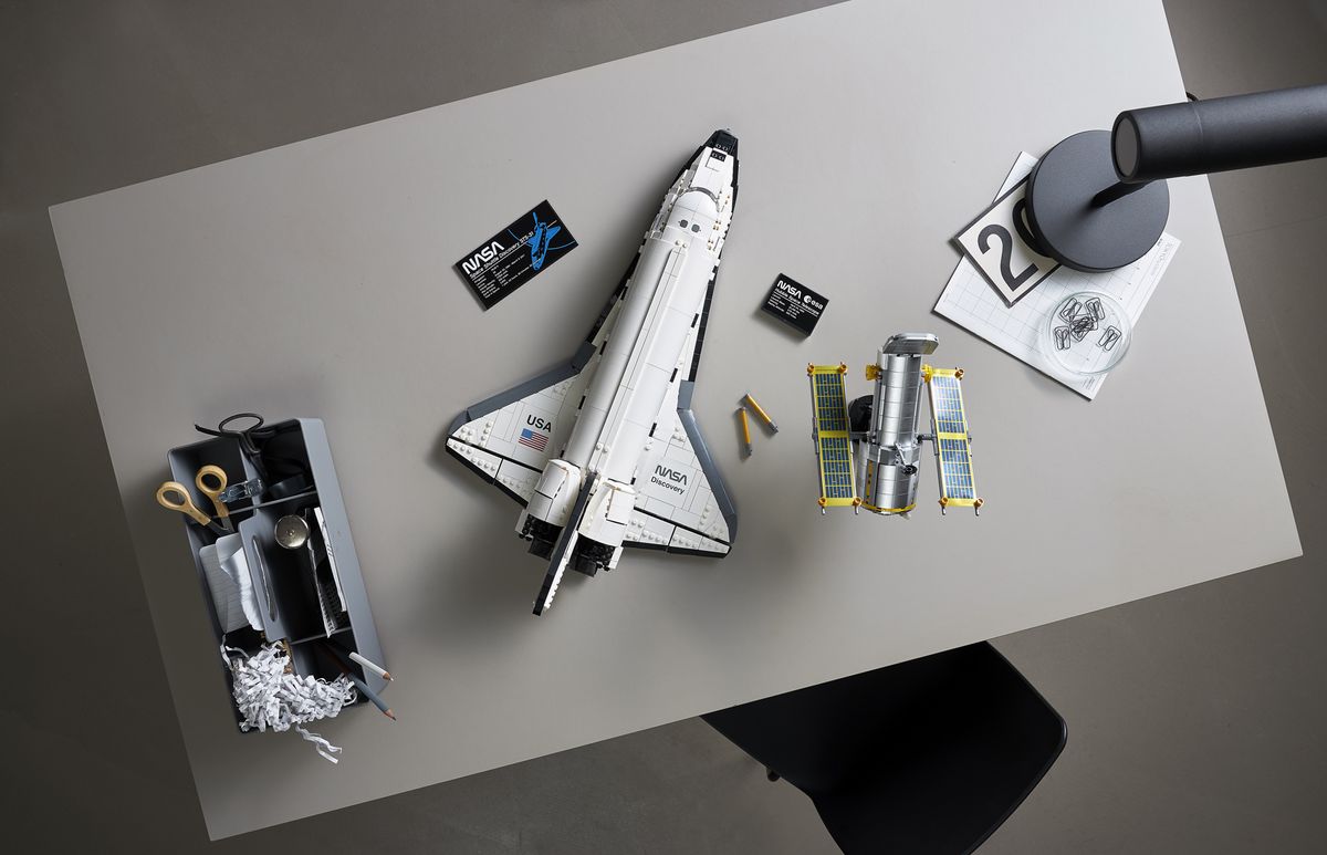 Lego's new NASA Space Shuttle Discovery set comes with the Hubble Space Telescope and will launch in Lego stories April 1, 2021.
