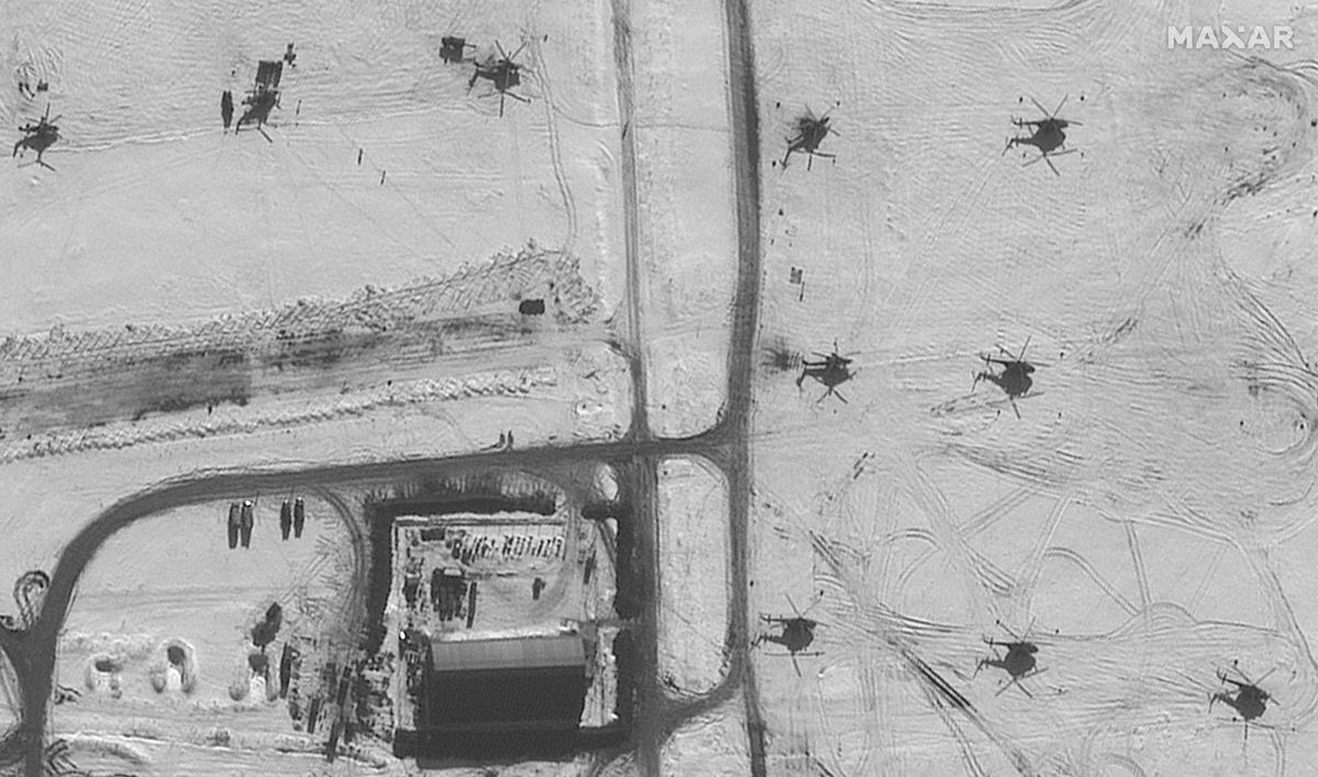 Helicopter deployment in Valuyki, Russia as seen on Feb. 15, 2022.