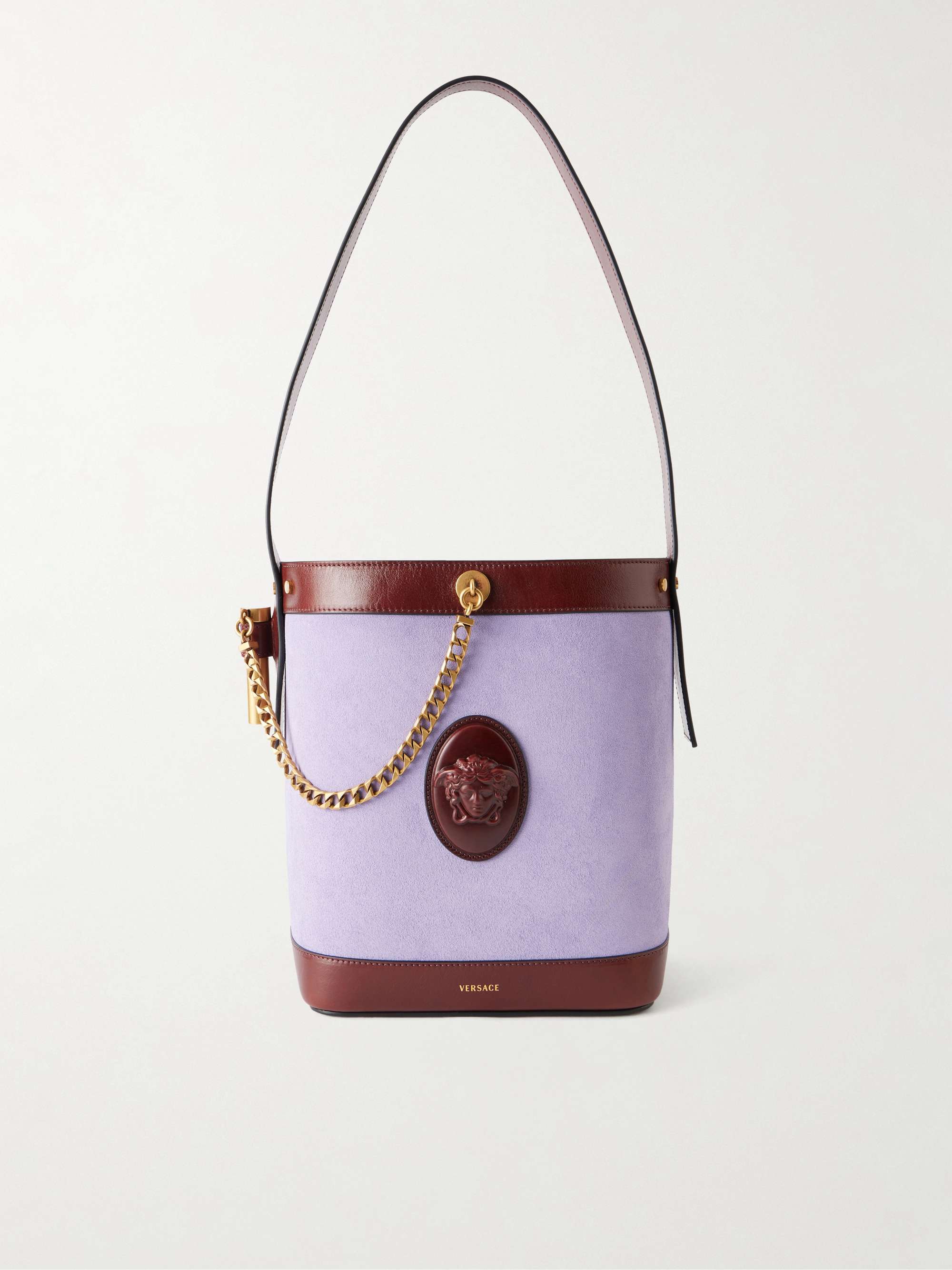 Pivot Leather-Trimmed Suede Bucket Bag