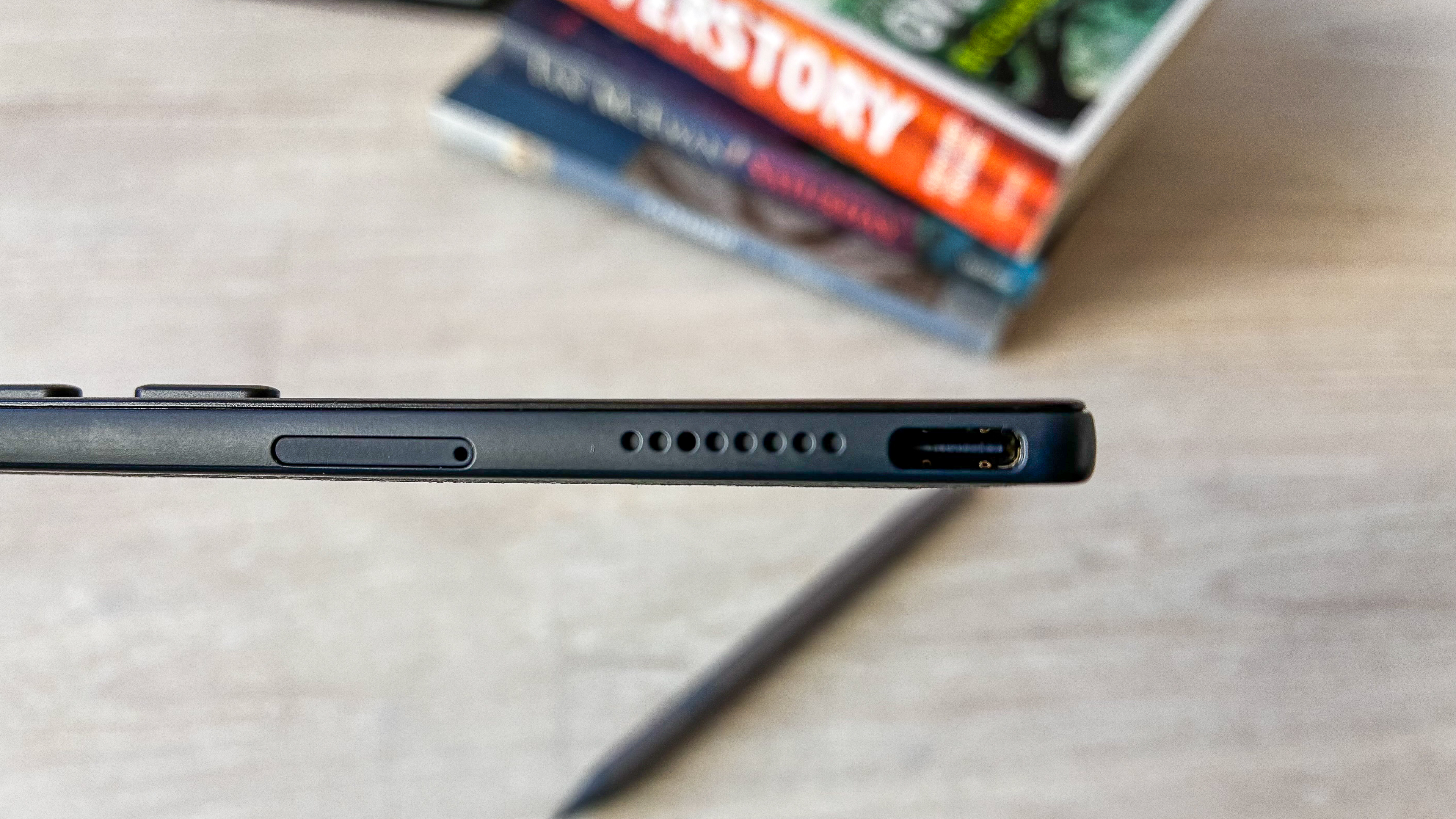 The USB_C port on the Boox Go Color 7 Gen II alongside a speaker grille and a microSD card tray