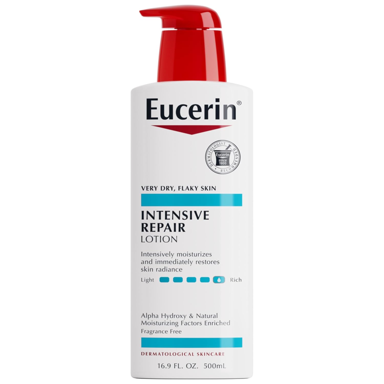 Eucerin Intensive Repair Body Lotion for Dry Skin With Alpha Hydroxy, Body Moisturizer for Very Dry Skin, Moisturizes, Exfoliates and Conditions, Fragrance Free and Paraben Free, 16.9 Fl Oz Bottle