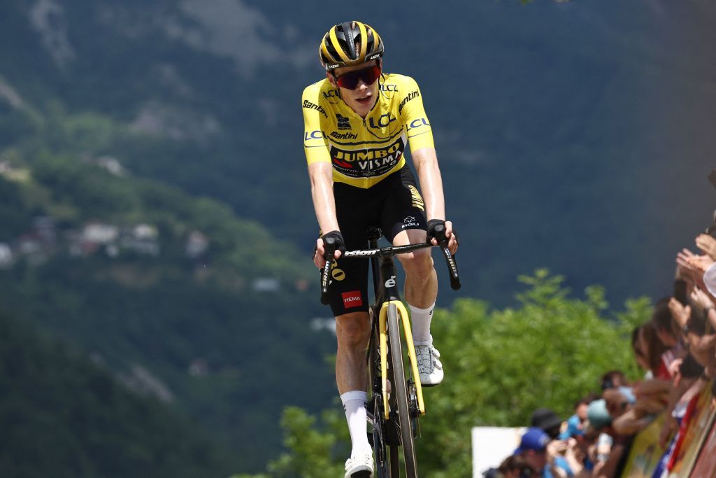 Jumbo Visma&rsquo;s Jonas Vingegaard crosses the finish line to become the overall race winner of the Criterium du Dauphine
