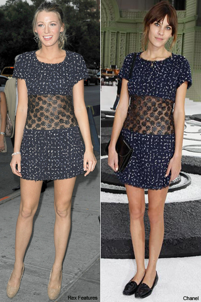 Who wore it best? Blake Lively vs. Alexa Chung - Chanel, dress, sheer, Paris Fashion Week, style, snap, celebrities, same, matching, outfit, Marie Claire