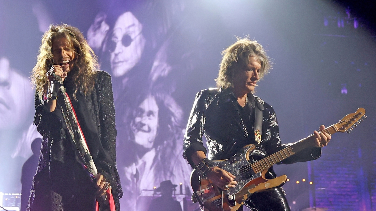 Steven Tyler and Joe Perry perform during the 2025 MTV Video Music Awards at UBS Arena on September 07, 2025 in Elmont, New York.