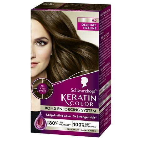 Schwarzkopf Keratin Hair Dye 6.0 Delicate Praline, Permanent Hair Color, 1 Use