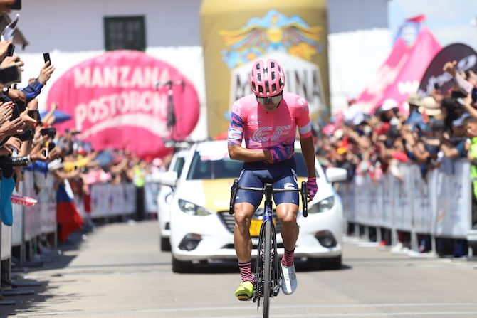 EF Procycling&rsquo;s Sergio Higuita takes a bow after winning the 2020 Colombian road race title