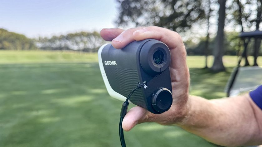 Holding the Garmin Approach Z30 rangefinder