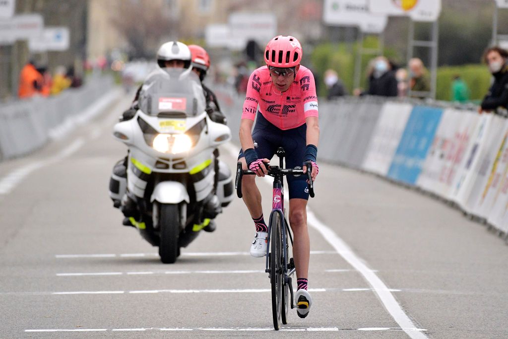 LIVRONSURDROME FRANCE FEBRUARY 27 Arrival Hugh Carthy of United Kingdom and Team EF Education Nippo during the 21st FaunArdche Classic 2021 a 1713km race from GuilherandGranges to GuilherandGranges bouclesclassic BDA21 on February 27 2021 in LivronsurDrome France Photo by Bruno BadeGetty Images