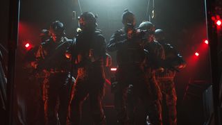 Promotional screenshot of a military squad in MindsEye