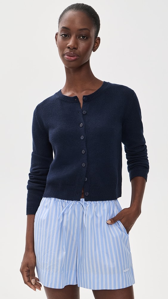 Clara Cashmere Crew Cardigan - Navy